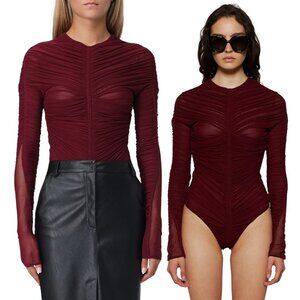 Mugler Burgundy Long Sleeve Bodysuit